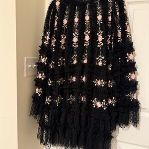 Mac Duggal Black and Pink Embellished Bubble Midi Skirt
